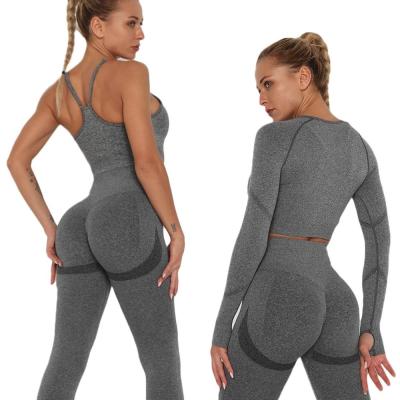 China Breathable Sports Outfits Women Yoga Dress Fitness and Yoga Wear Sportswear Women Yoga Leggings Seamless Three-Piece Suit for sale