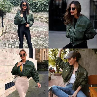 China Anti-wrinkle fall and winter bomber plus size jacket women warm army green zipper pockets winter stripper coat jacket female parkas for sale