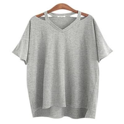 China Anti-Wrinkle Cotton T-shirt Loose Ladies Upper Size T-Shirts Plus Size Casual Women Short Sleeve for sale