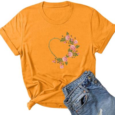 China Customizable ladies regular pure cotton love&roses T-shirt love&roses O-neck short sleeve casual T-shirt for sale