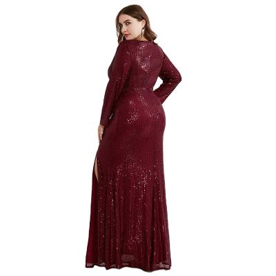 China Plus Size Anti-Static Sequin Dresses Women Ruched Sequin Dress Deep V-Neck Long Sleeve Bodycon Dress Fashion Vestidos for sale