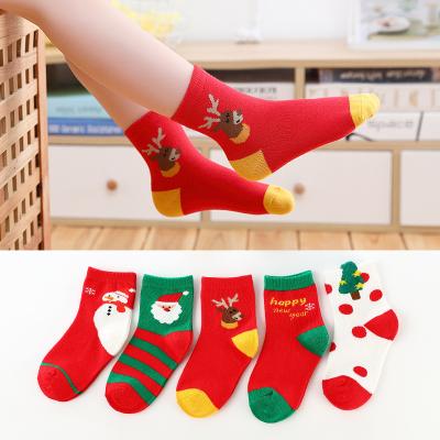 China Antibacterial Baby Socks Design Fashion Winter Happy Christmas Soft Cotton 5 Pattern Christmas Socks for sale