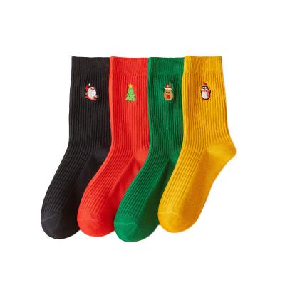 China Women Soft Socks Cotton Happy Christmas Cotton Design Embroidery Pattern Candy Colors Nice Socks for sale