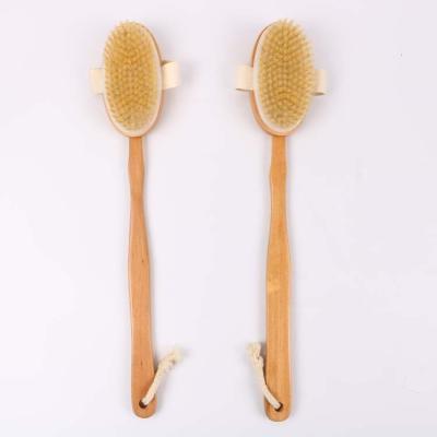 China All Natural Wholesale Massage Nerves Body Handle Long Skin Double Side Wooden Clean Shower Massager Bath Brush for sale