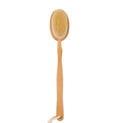 China Customized All Natural Long Handle Hemu Back Bath Body Brush Shower Natural Body Cleansing Exfoliator Boar Bristle Bath Back Brush for sale