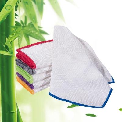 China Viable Kitchen Fiber Dish Towel Bamboo Waffle Weave Natural White Absorbent Daily Dish Cloth Bamboo Fiber Dish Towel Kitchen for sale