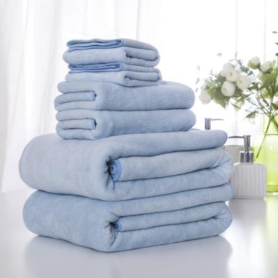 China Compressed Custom Compressed Cotton Plush Microfiber Bath Towel Luxury Hotel 100% Comfy Bath Towel Blue for sale