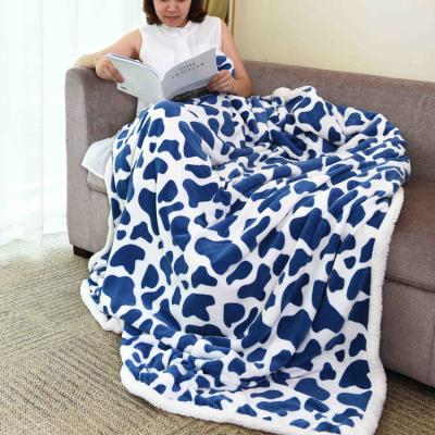 China Viable Double Layers Of Coral Fleece Flannel Fleece Plush Sherpa Printed Sofa Throw Knee Blanket For Winter for sale