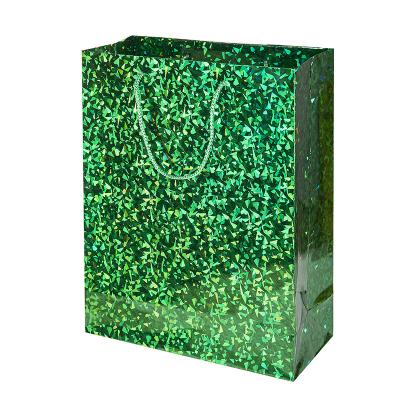 China Wholesale Handmade Hot Sale Glass Fragment Holographic Gift Cardboard Paper Bags Packaging Simple Laser Paper Bags Manufacturer With Handles for sale