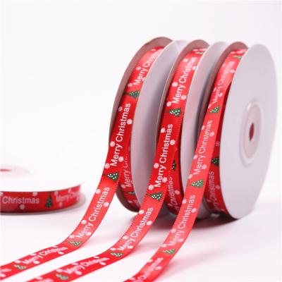 China Christmas Xmas Ribbon Gift Box Wrapping In Stock Polyester Merry Christmas Stain Ribbon for sale