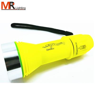 China Best Price Good Quality ABS Material 1 Battery Operated Super Led Diving Underwater Flashlight for sale