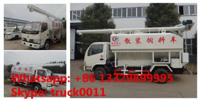 China dongfeng 4*2 LHD diesel 4-5tons feed fodder truck for fish plant, best price dongfeng 8m3 live poultry chick feed truck for sale