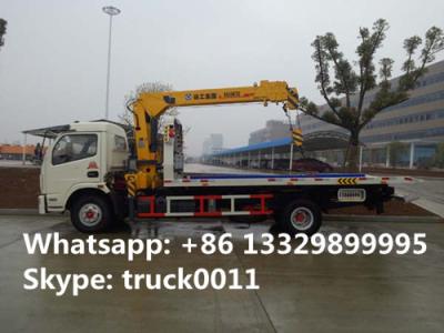 China Dongfeng 4*2 flatbed wrecker tow truck with telescopic/knuckle boom crane for sale, factory sale road recovery truck for sale