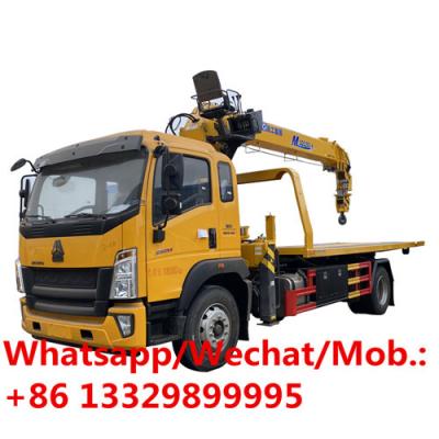 China SINO TRUK HOWO 8T road recovery vehicle for sale, new Flatbed wrecker towing truck with telescopic crane boom for sale, for sale