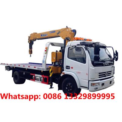 China Customized Dongfeng 4T road wrecker towing truck flatbed type with crane boom for TOGO, street towing recovery vehicle for sale