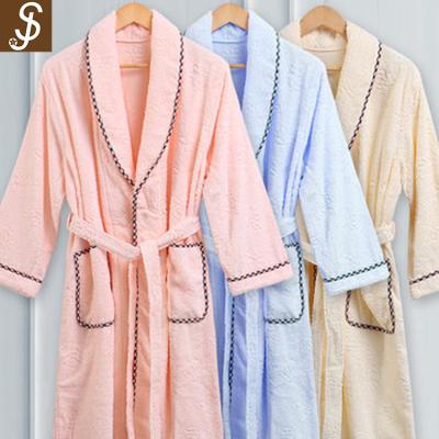 China S&J Luxury Hotel Breathable Custom Natural Made Embroidered Logo Terry Cotton Bathrobe for sale