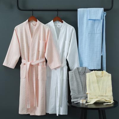 China Custom 100% Cotton QUICK DRY Bathrobe Colorful Logo Spa Waffle Women Hotel Bathrobes for sale