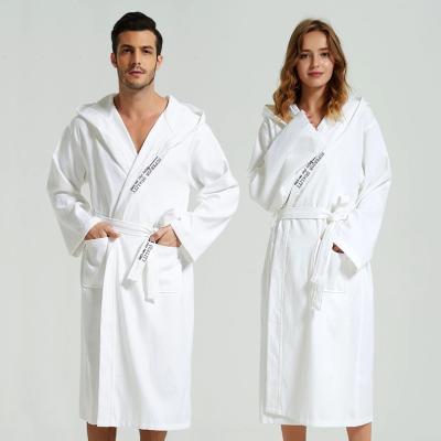 China QUICK DRY Men's Waffle Cotton Hooded Long Robe Bride Kimono Bathrobes Couples Loose Home Bathrobe for sale