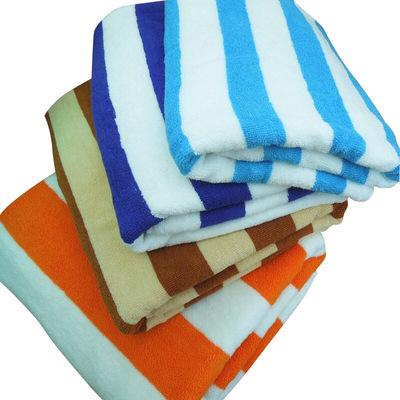 China Compressed Blue White Stripe 100% Cotton Beach Towel Pool Towel for sale