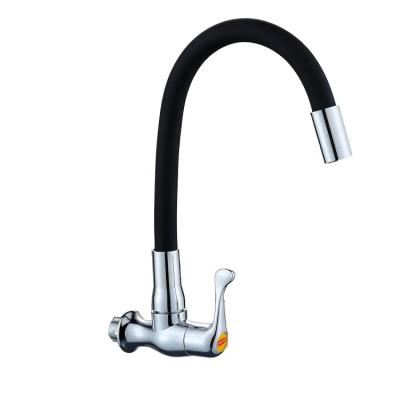 China ABS Metered Faucets Lower Kitchen Sink Faucet Single Handle Arbitrary Rotating Kitchen Faucet With Black Flexible Sprayer for sale