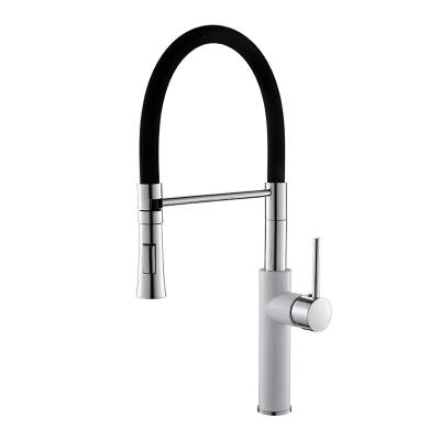 China Pull Out Spray Neck Modern BLACK BRASS Flexible Single Handle Pull Out Kitchen Faucet for sale