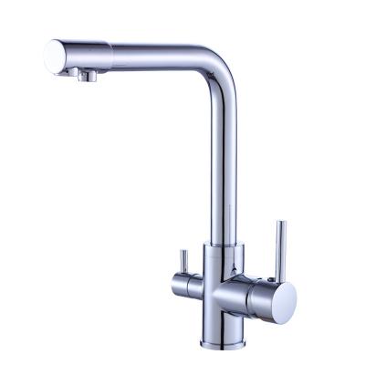 China European Mixing Sense Faucets Brass Single Handle Cold And Hot Water Gold 3 Way Single Kitchen Faucet for sale