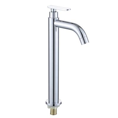 China Metered Faucets Long Body Stainless Steel Basin Faucet Deck Mounted Cold Water Chrome Finished Single Handle Basin Water Faucet For Bathroom for sale