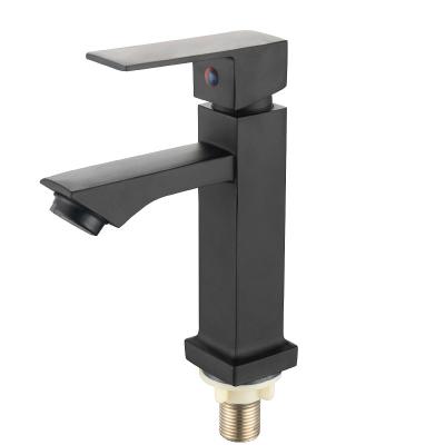 China Metered Faucets BLACK Bathroom Faucet Deck Mounted Single Body Square Hand Wash Chrome Cold Water Handle Basin Faucet Factory Supplier for sale