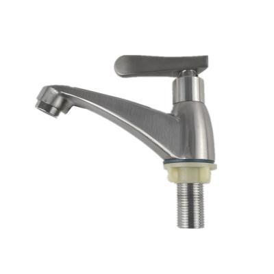 China Vietnam Market Stainless Steel Basin Faucet Metered Cheap Basin Faucet Faucets For Single Cold Water for sale