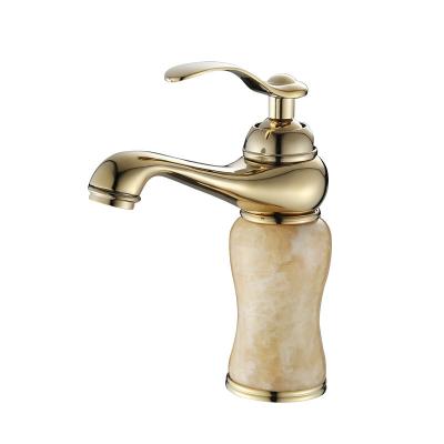 China Gold Metered Taps Luxury Design Single Handle Jade Faucet Gold Rose Gold Basin Faucet Bathroom Antique Brass Mixer Tap for sale