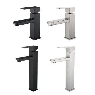 China Modern Hot-selling Square Brushed Nickel Stainless Steel And Black Basin Faucets For Bathroom Wasserhahn Faucet for sale