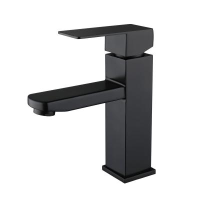 China Metered Faucets Black Square Sink Faucet Hot And Cold Deck Mounted Basin Faucet Bathroom Mixer Single Handle for sale