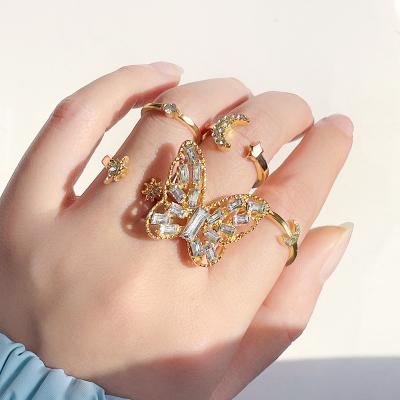 China TRENDY Fashionable female New Design Paved Letter Alphabet Initial Adjustable Finger Rings Women  Zircon Ring Jewelry for sale