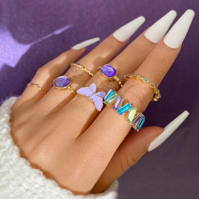 China TRENDY Women Jewelry purple Hawaii minimalism Gold Plated Finger Rings Women Jewelry Personalized Adjustable Zircon Rings for sale