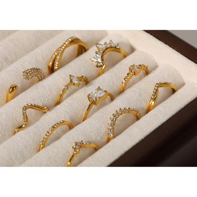 China TRENDY MZ  Jewelry 18K Gold Plated Minimalist  Stainless Steel zircon Jewelry rings for sale