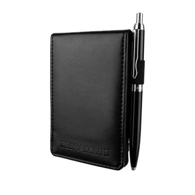 China Mini Custom A6 Emboss Logo Leather Softcover Printing Notepad with Elastic Envelope and Pen for sale