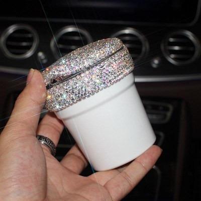 China Morden Diamond Encrusted Car Ashtray With LED Luminous Multifunctional Car Decorative Ashtray for sale