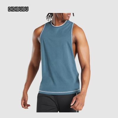 China Casual Men's Customized Gray Blue Jersey Logo Tank Top DIDIBUBU Latest Design QUICK DRY With Contrast Overstitching for sale