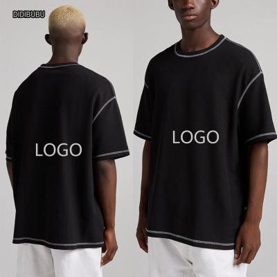 China DIDIBUBU Anti-Wrinkle Black Contrast T-shirt White Men's Single Ribbed Neck Stitch Oversize Fit T-Shirts for sale