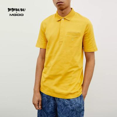 China DIDIBUBU MGOO Streetwear Anti-Wrinkle Cotton Big And Tall Acid Washed Tee Custom Oversized Printed Yellow Ribbed Trim Polo Shirt for sale