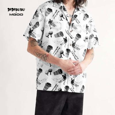 China New Logo-Stamped DIDIBUBU Anti-Shrink Custom Fit Boxy Contrast Buttons Lightweight Collar Printed Cotton Shirt for sale