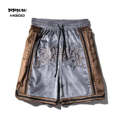 China Didibubu Latest Design Mens Anti-wrinkle Logo Shorts 100% Polyester Colorblock Velvet Embroidery for sale