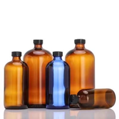 China Medicine Amber Boston Round Glass Bottle Cosmetic For Liquid Medicine Pharmaceutical Bottle Glass Bottles Medicine for sale