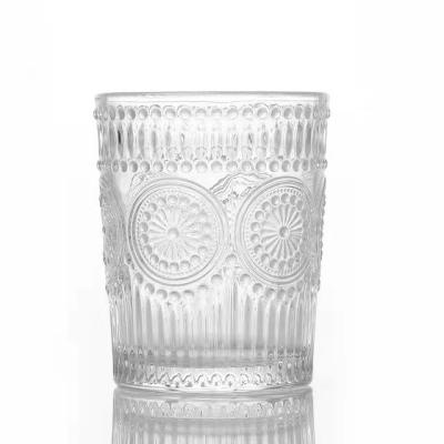 China New Wholesale Classic/Postmodern Luxury Round Drinking Water Clear Glass Cup 300ml 350ml With Pattern for sale