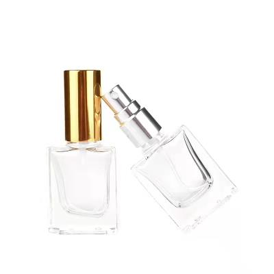 China 15ml Square Shape Glass Perfume Cosmetic Bottle Glass Vial With Pump Cosmetic Sprayer for sale