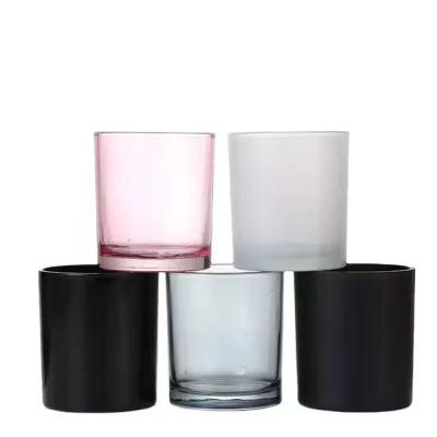 China Home Decoration Customized Round Shape Black Gray Pink 80mm*90mm Candle Glass Bottle With Lid for sale