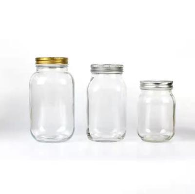 China 150ml 250ml Beverage Food Customized Glazed Glass Mason Jar Glass Mason Jars With Metal Lid for sale