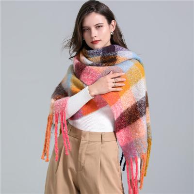 China Checked 2021 Lady Winter Thicken Warm Pashmina Solid Soft Cashmere Scarves Women Shawls Wraps Female Colorful Wool Black Pink Long for sale