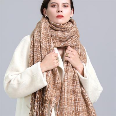 China Checked Shawls Gray Thick Pashmina Fashion Warm Muslim Cashmere Scarf Winter Knitted Wool Ring Shawl Amazing Blanket Echarpe for sale