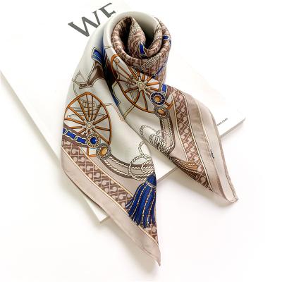 China Wholesale Women Square 2021 70 cm Square Autumn Real Silk Scarf Ladies Neck Scarves Hair Accessories Famous Brand Designers Model for sale